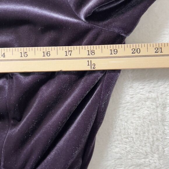 Alex Evenings Velvet Cocktail Dress Sz 14 Purple Side Draped 3/4 Sleeve - Picture 11 of 14